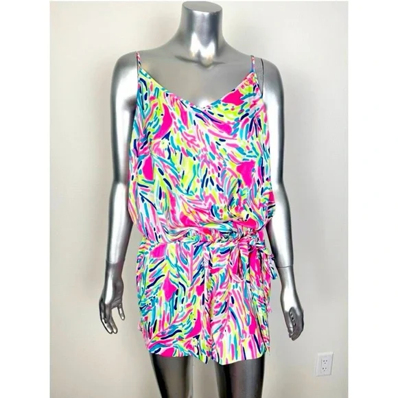 NWOT Lilly Pulitzer Gorgeous Palm Reader Romper Bright Neon Tropical Print- XXS - Picture 11 of 12